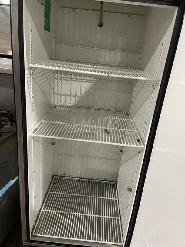 True T23F One Door Reach-In Freezer, clean interior, three wire shelves, 115V, serial 13209831, used condition.