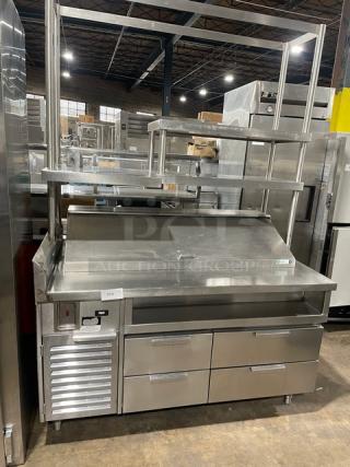 Marlo Manufacturing Co. 4 Drawer Refrigerated Sandwich Prep Table, Model M4FH, with double overhead shelf, 115V, 1 Phase.