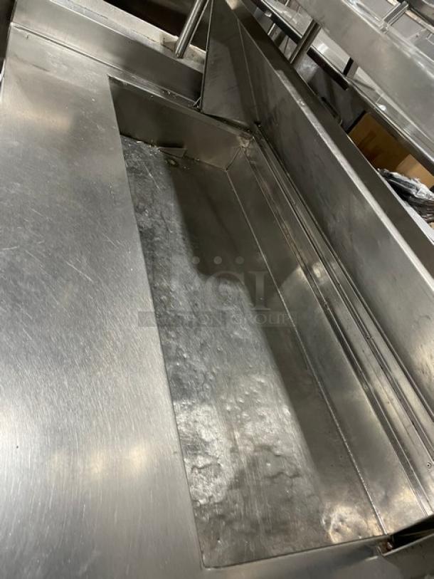 Marlo Manufacturing Co. custom 4-drawer refrigerated prep table, Model M4FH, features double overhead shelf, stainless steel.