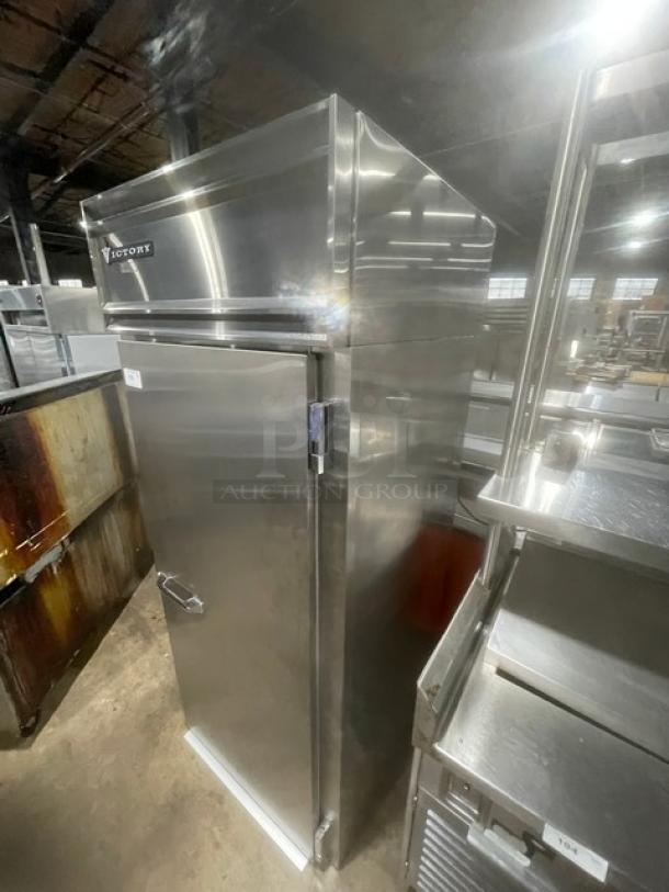 Victory One Door Roll In Rack Refrigerator, Model 1TS-1D-S7-PT, Stainless Steel, Serial M0391651, 115V, Excellent Condition.