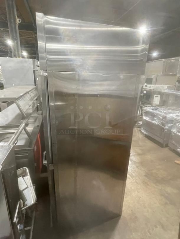 Victory One Door Roll In Rack Refrigerator, Model 1TS-1D-S7-PT, stainless steel, 115V, 1 Phase, suitable for dough storage.