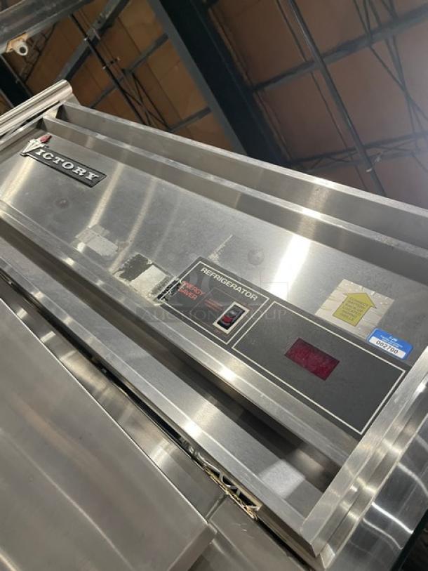 Victory One Door Roll-In Rack Refrigerator, model 1TS1DS7PT. Stainless steel, visible controls, 115V 1 Phase, serial M0391651.