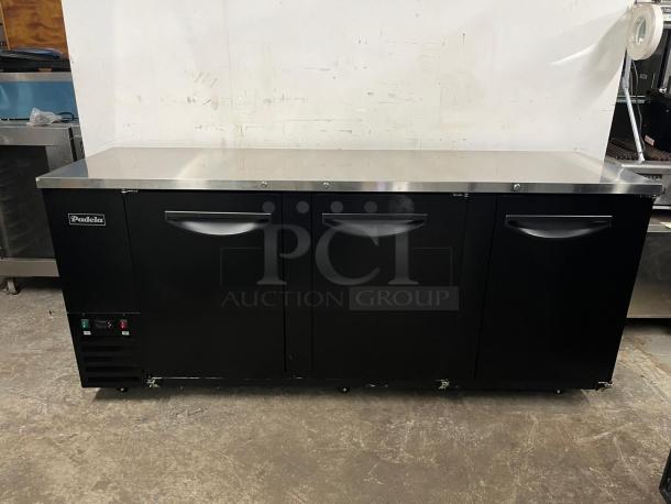PADELA UBB-4-HC 90" 3-section solid-door back bar cooler, black finish, stainless steel top, brand logo visible, excellent condition.