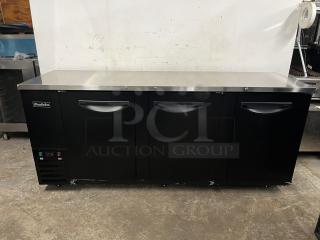 PADELA UBB-4-HC 90" 3-section solid-door back bar cooler, black finish, stainless steel top, brand logo visible, excellent condition.