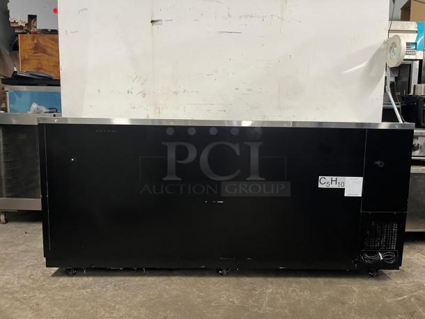 PADELA UBB-4-HC 90" 3-section solid-door back bar cooler, black exterior, visible C5H10 label, steel top, used condition.