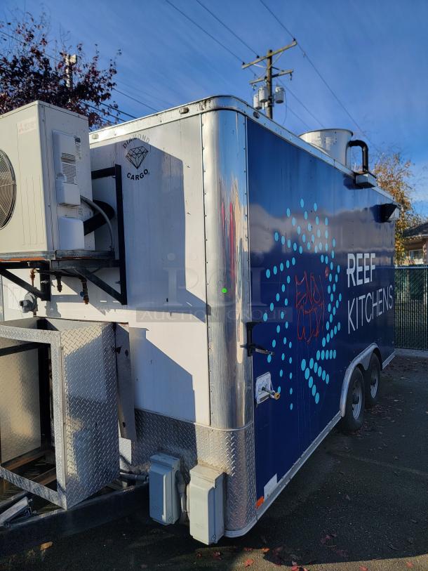 2020 16' Diamond Cargo food trailer with turnkey kitchen, branded "REEF KITCHENS". Includes Mitsubishi A/C, robust build.