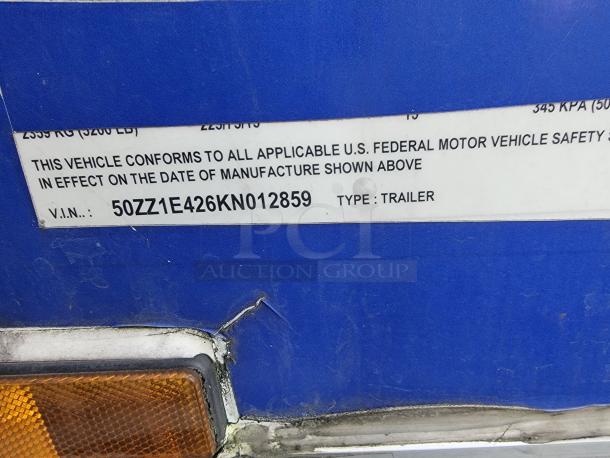 2019 Quality 24' food trailer, empty and ready for customization. Clear VIN: 50ZZ1E426KN012859. Ideal for a mobile food business.