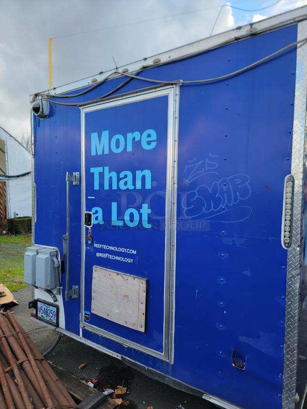 2019 Quality 24' empty food trailer, blue exterior, ready for customization. Features opportunity-themed text.