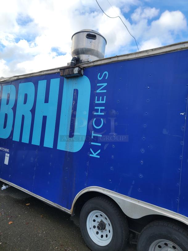 2019 Quality 24' food trailer, blue exterior, vent system, clean, ready for custom design, ideal for mobile food business.