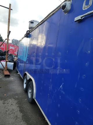 2019 Quality 24' food trailer, blue exterior, clean condition. Ideal for customizing into mobile food business.