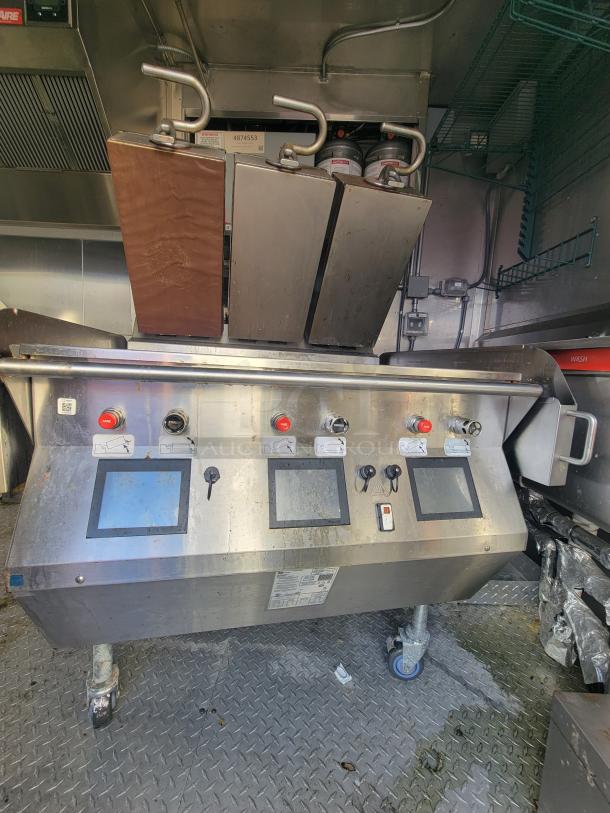 2021 Texino 28-foot food trailer interior with stainless steel appliances; includes Antunes toaster, Henny Penny cabinet.