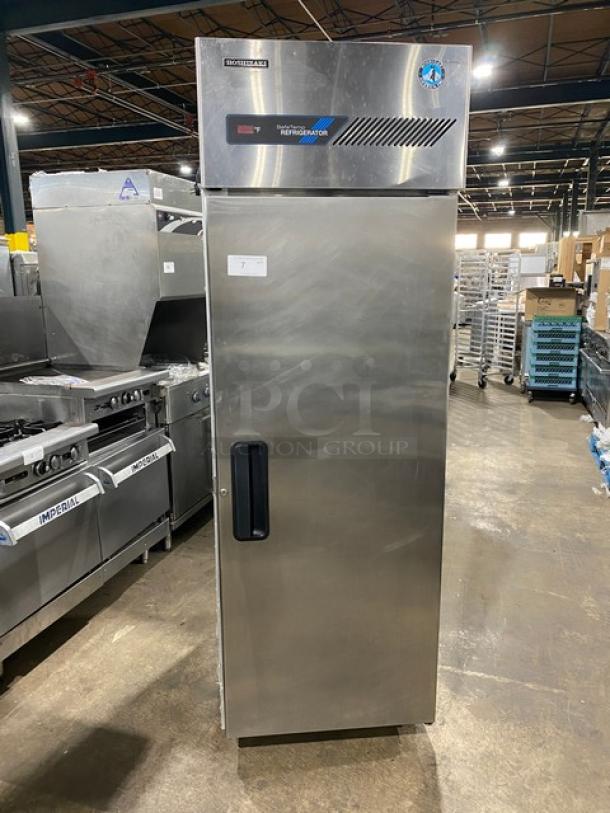Hoshizaki SafeTemp Series commercial stainless steel single door reach-in refrigerator, model RH1AAC, on casters.
