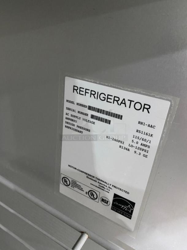 Hoshizaki RH1-AAC refrigerator label, Energy Star certified, 115V, 1 phase, with poly-coated wired rack, on casters.