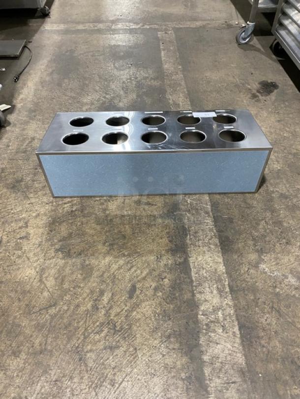 Stainless steel 10-compartment utensil organizer, commercial-grade. Excellent condition, ideal for flatware sorting.