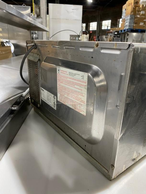 Amana RCS10TS commercial stainless steel microwave, 2021 model. Features digital push control, stackable design, 120V.