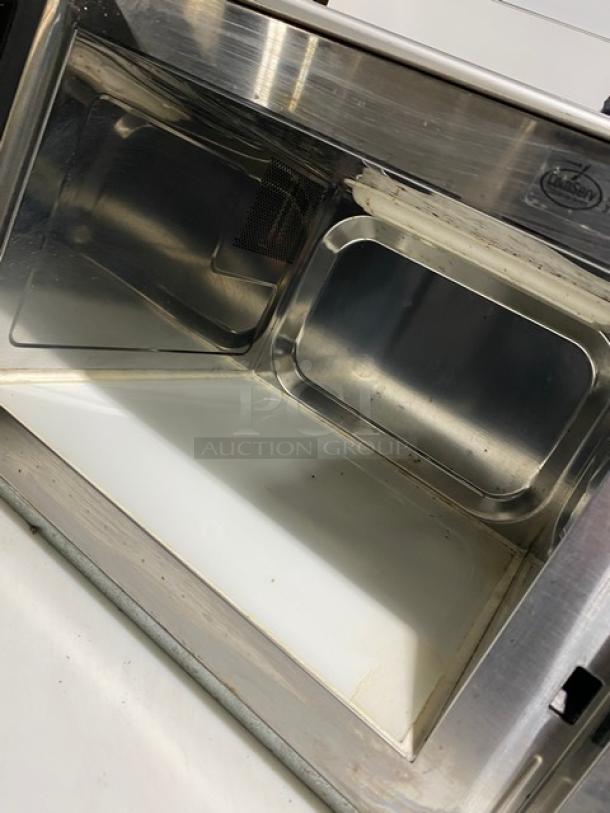 Amana RCS10TS 2021 commercial stainless steel countertop microwave oven, electric, digital push control, stackable design.