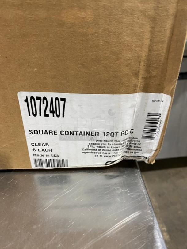 Carlisle 12 Qt. Clear Polycarbonate Food Storage Container, Model 1072407. New condition, labeled box shows 6 units.