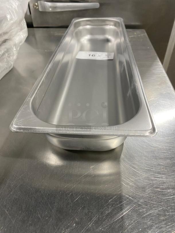NEW Choice Commercial Stainless Steel 1/2-Size Long 2.5" Deep Anti-Jam Hotel Pan, Model 4070522, pristine condition.