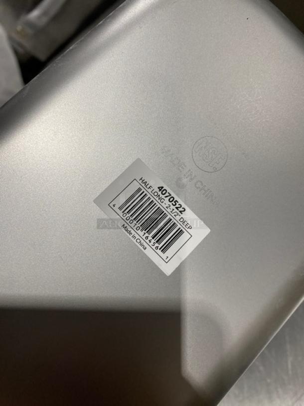 Choice Model 4070522 stainless steel anti-jam pan, 1/2-size, 2.5" deep. New condition. Tag shows model and origin.