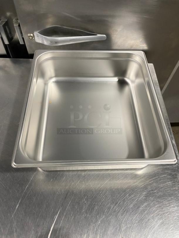 Choice Commercial stainless steel 2/3-size 4" deep hotel pan, model 4070142, new condition.