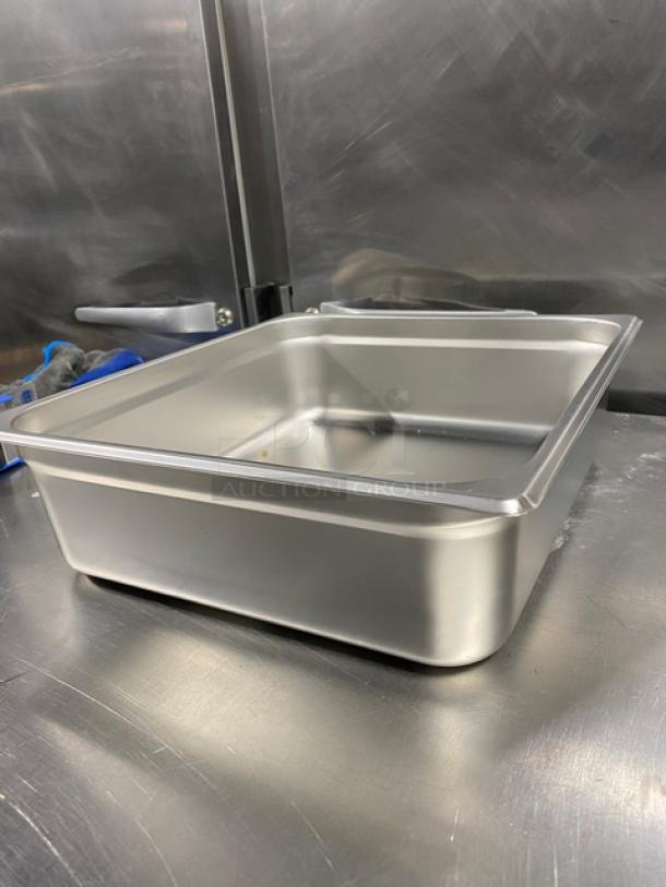 Choice Commercial Stainless Steel 2/3-Size 4" Deep Hotel Pan, Model 4070142, new condition, ideal for steam tables.