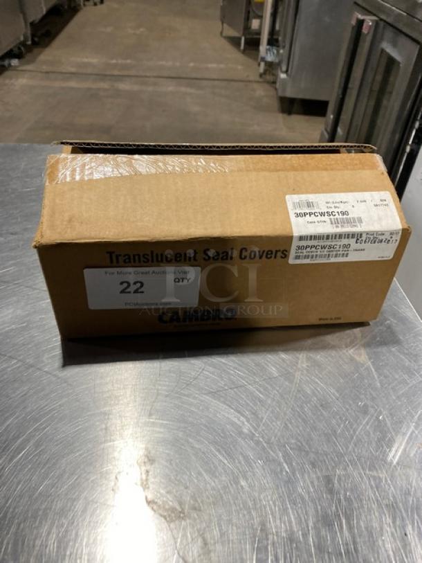 Cambro Commercial Translucent 1/3-Size Pan Seal Cover/Lid, Model 30PPCWSC190, new in sealed box with labeling.