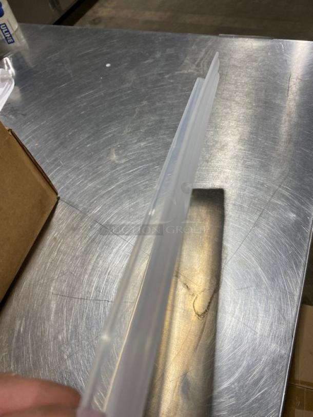 Cambro Commercial Translucent 1/3-Size Pan Seal Cover, Model 30PPCWSC190, new condition, shown on metal surface.