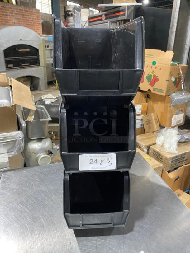 Uline Commercial Black Countertop Stackable Organizing Bin, Model S-14454. Excellent condition, three-tiered design.