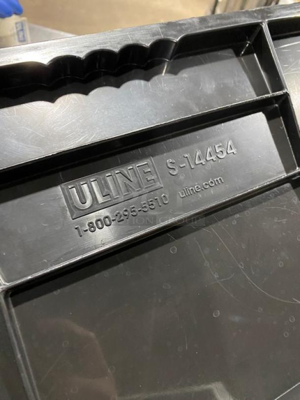 Uline Commercial Black Countertop Organizing Bin, Model S-14454. Stackable design, excellent condition, visible logo and model.