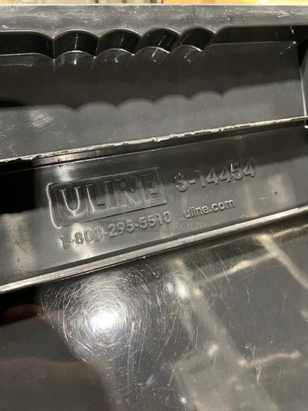 Uline Commercial Black Countertop Stackable Bin, Model S-14454, Utility/Utensil Organizer, visible Uline branding.