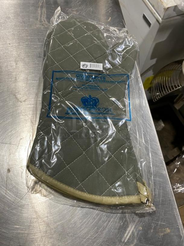 Johnson-Rose green fire-resistant oven mitt in packaging; new condition with brand label visible.
