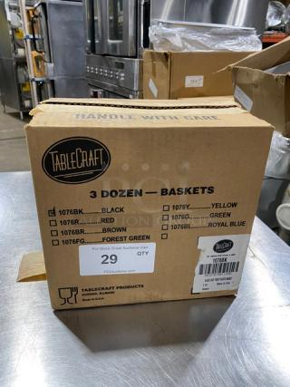 Box of Tablecraft Commercial Black Oval Chicago Platters, Model 1076BK, 3 dozen per case, new condition.