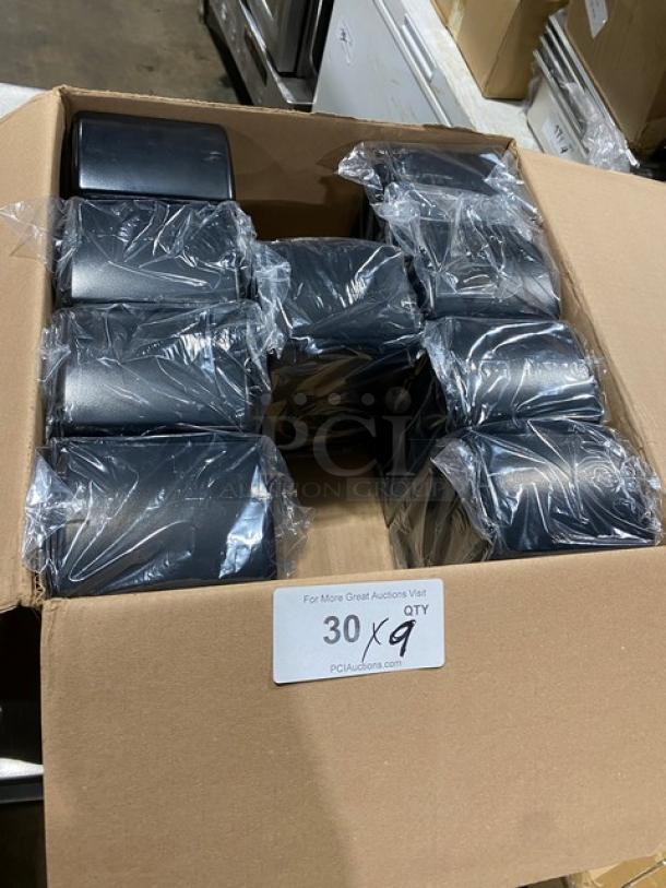 NEW Jofel black countertop tall-fold napkin dispensers in box. Quantity: 30. Each sealed in plastic. Mint condition.