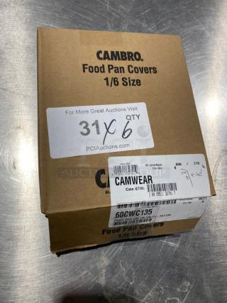 Cambro Camwear Series 1/6 Size Food Pan Covers, Clear Polycarbonate, Model 60CWC135, New in Box, 6x Your Bid.