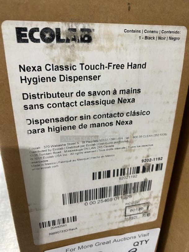 Ecolab Nexa Series Touch-Free Hand Hygiene Dispenser box. New condition. Black model, item number 9202-1192.