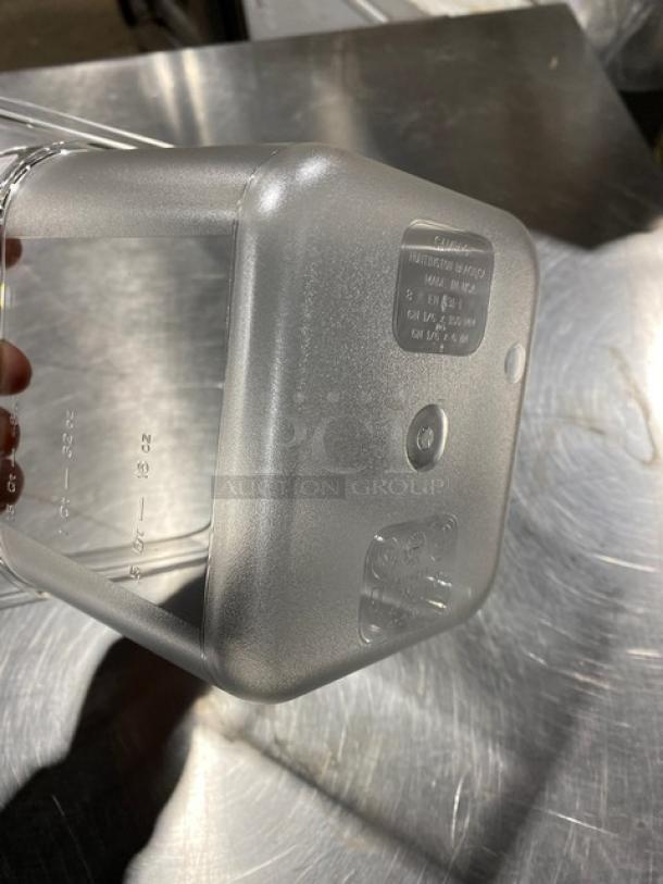 NEW Cambro Camwear Series food pan, clear polycarbonate, 1/6 size, 6" deep. Model CW-CLRCW, pristine condition.