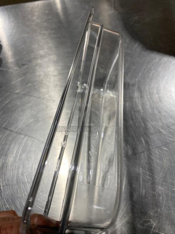 Cambro Camwear 32CW135 clear polycarbonate food pan, 1/3 size, 2" deep. New condition, commercial grade.