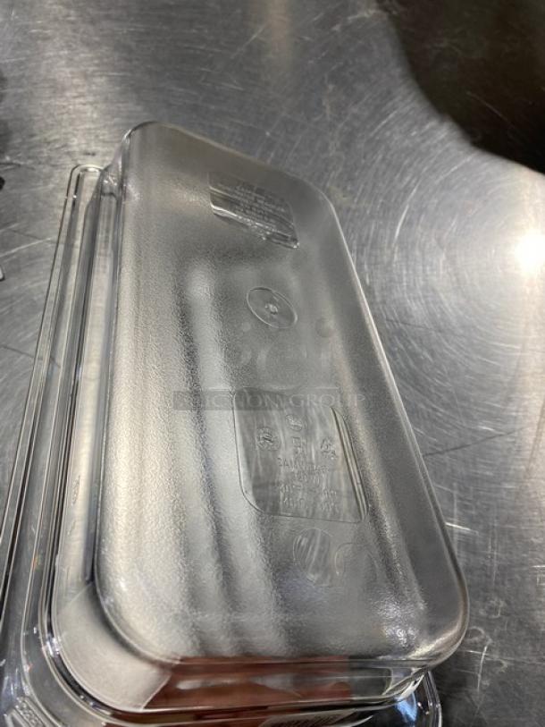 Cambro Camwear Series 1/3 Size Food Pan, Model 32CW135. Clear polycarbonate, 2" deep, new condition with embossed markings.