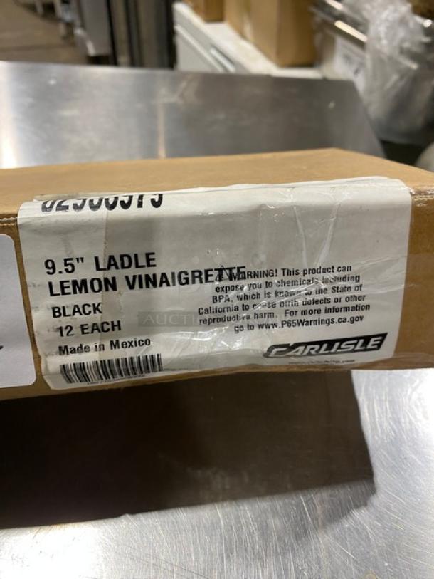 Black Carlisle 9.5" Lemon Vinaigrette Ladle, Model 02955979. New, boxed, 12 pieces. Made in Mexico.
