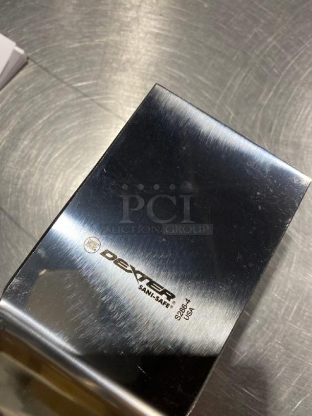 Dexter Russell Sani-Safe Series Hamburger Turner, model S2864, stainless steel, black grip handle, new condition.