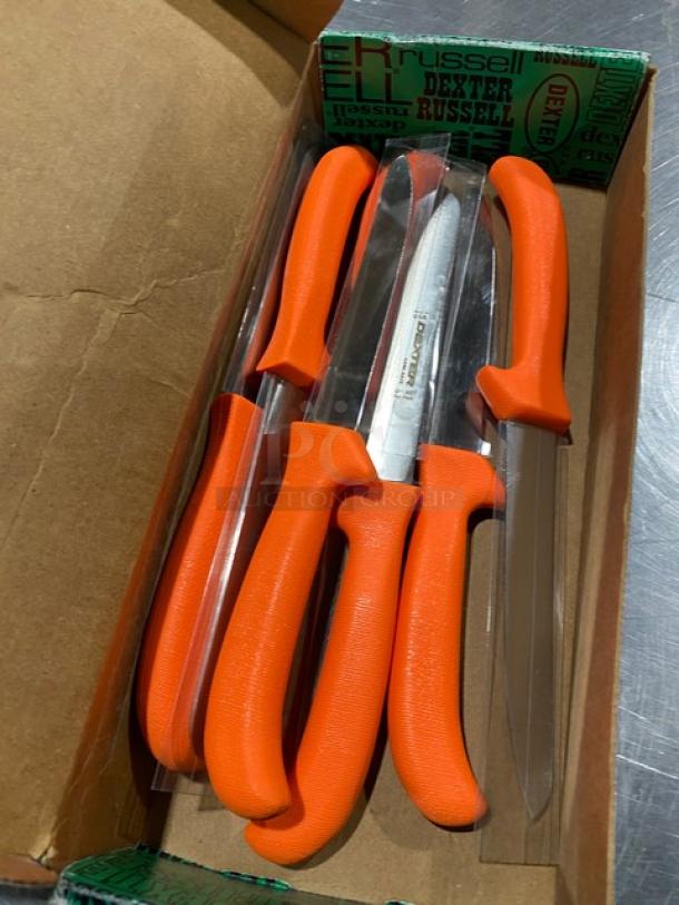 Dexter Russell Sani-Safe 6'' Deboning Knife, Stainless Steel, Orange Grip, Model EP136ST, in box, new condition.