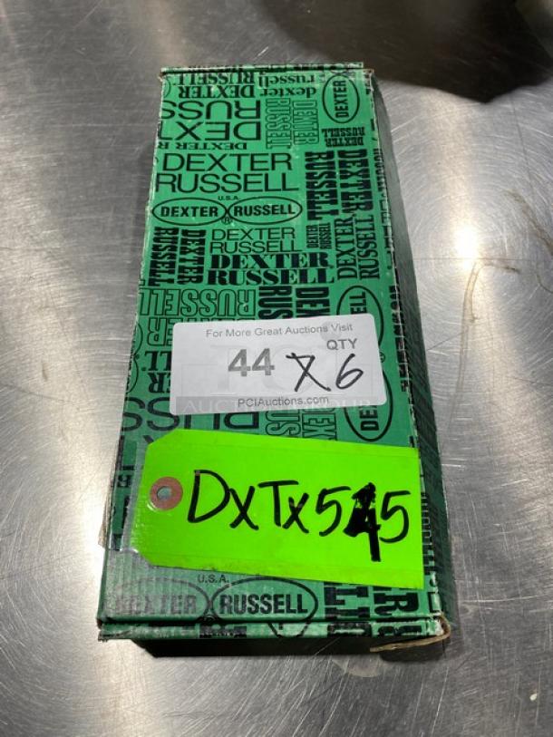 Dexter Russell Sani-Safe 5" boning knife, stainless steel, lime-green grip, new condition, Model S1315, boxed.