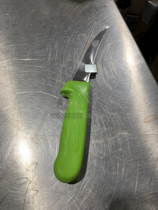 Dexter Russell Sani-Safe Series 5" narrow boning knife, stainless steel blade, lime-green grip handle, Model S131-5.