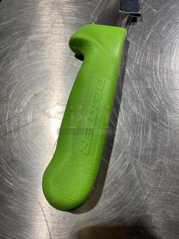 Dexter Russell Sani-Safe S131-5 boning knife with lime-green grip. New condition, 5" stainless steel blade.
