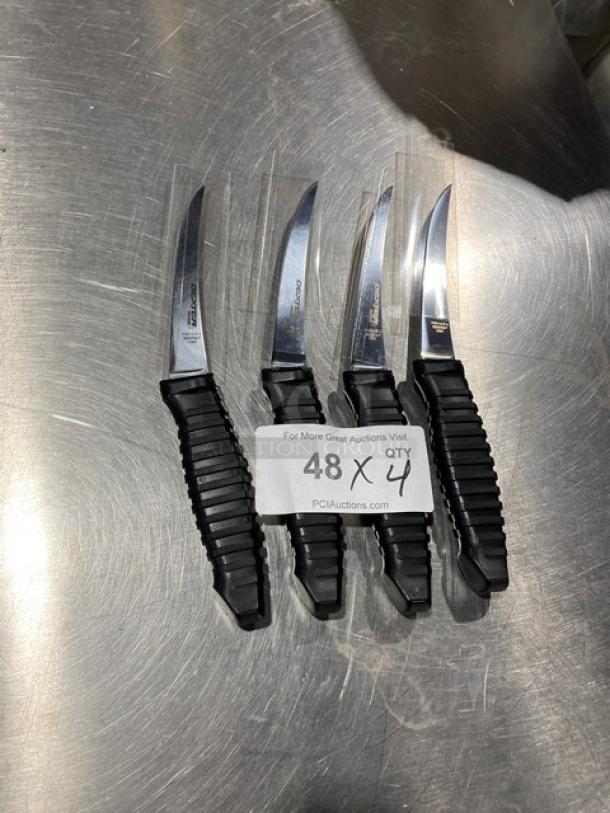 Dexter Russell Prodex 6" Super Flex Boning Knife, model PDBH131SF6, stainless steel with black grip handle, set of four.