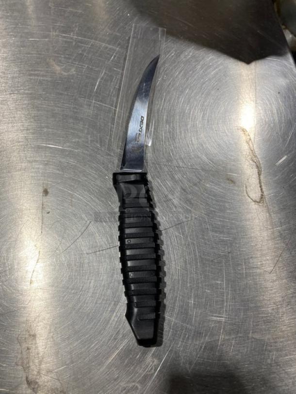 NEW Dexter Russell Prodex 6" boning knife, model PDBH131SF-6, with stainless steel blade and black grip handle.