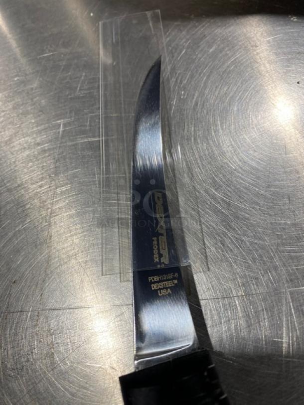 Dexter Russell Prodex Series 6" Super Flex Boning Knife, model PDBH131SF-6. Stainless steel blade, black grip handle, new condition.