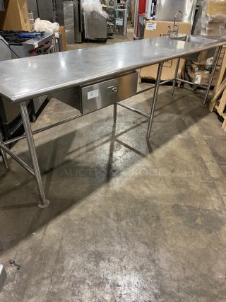 Commercial Stainless Steel Open Base Worktop Prep Table! With Right Side Single Compartment Sink & Faucet! With Single Pull-Out Drawer! On Legs! - Item #1221784