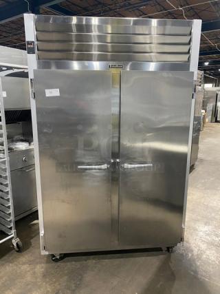 Traulsen Commercial Stainless Steel Electric Powered Solid 2 Door Reach-In Refrigerator! With Poly Coated Wired Racks! Model: G22010 SN: T71427G14! 115V 1 Phase! On Casters! - Item #1221786