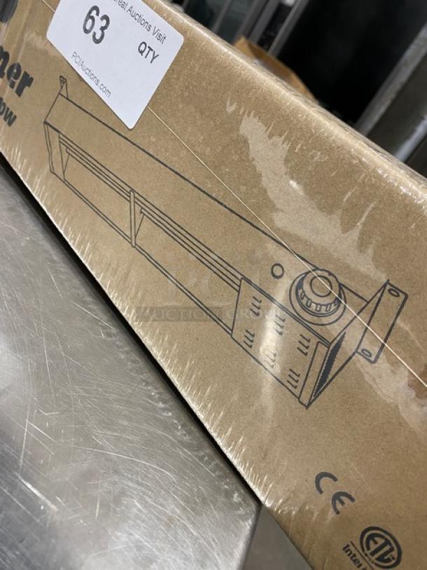 NEW Servit 24" Single Strip Warmer, Model 423SWI24, 120V, with Infinite Controls. Box shows diagram and CE marking.